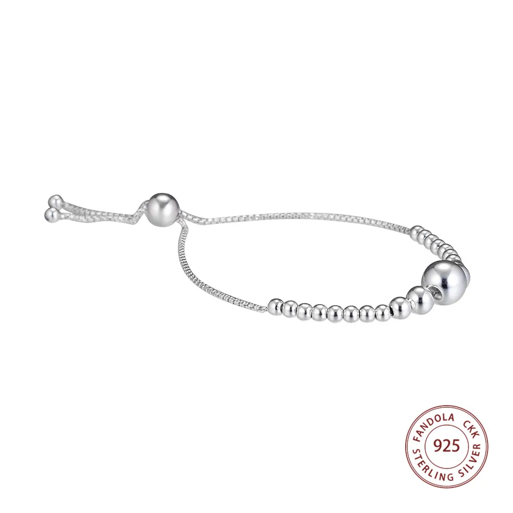 String of Beads Sliding Bracelet Argent 925 Sterling Silver Chain Bracelets for Women Jewelry pulseras mujer | Украшения и