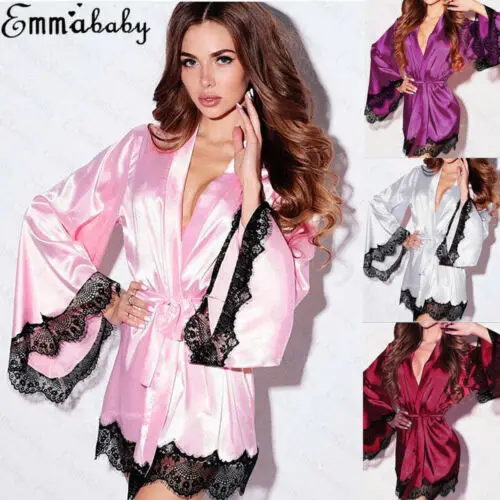 Sexy Womens Lingerie Sleepwear Lace Satin Babydoll Robe Underwear Night Dress | Тематическая одежда и униформа