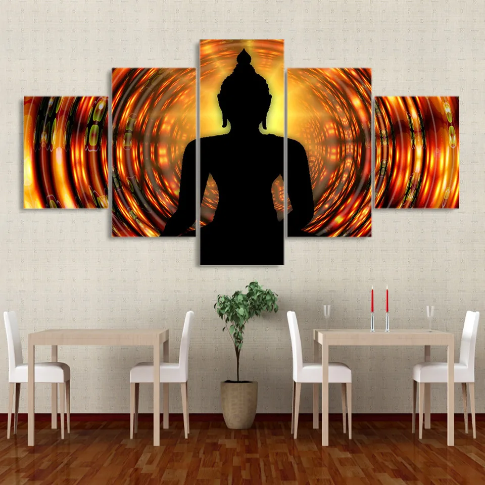 

5 Pieces Buddha Backlight Zen Yoga Paintings Canvas Pictures HD Prints Living Room Home Decor Framework Wall Art Posters