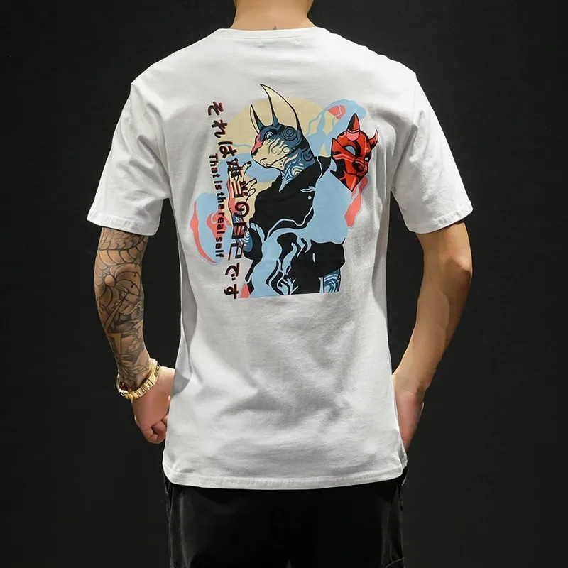 Men Hip Hop Monster Japanese Ukiyo Cat Printed T Shirts Streetwear Harajuku Summer Short Sleeve Tees Male T-shirts 5XL Plus | Мужская