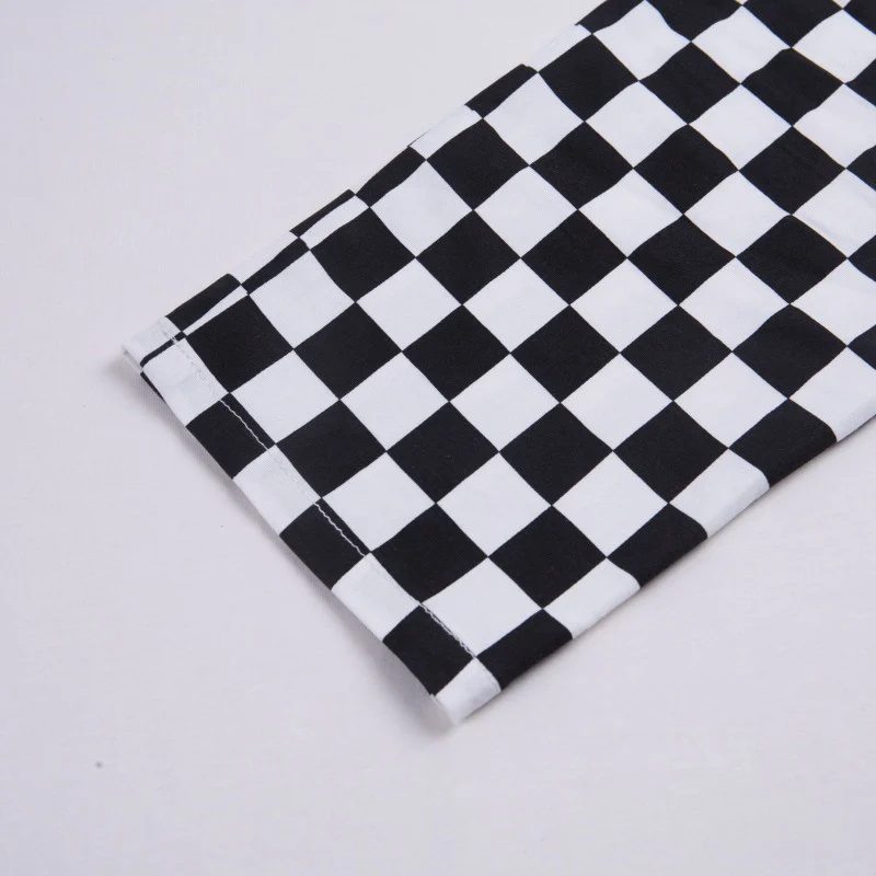 

Women Sexy Open Crotch Pants Plaid Back Zipper High Waist Straight Checkerboard Trousers Black White Checkered Grid Pantacourt