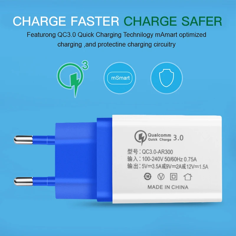 Быстрый Зарядное устройство QC 3 0 USB телефон быстро ЕС/зарядное мобильного