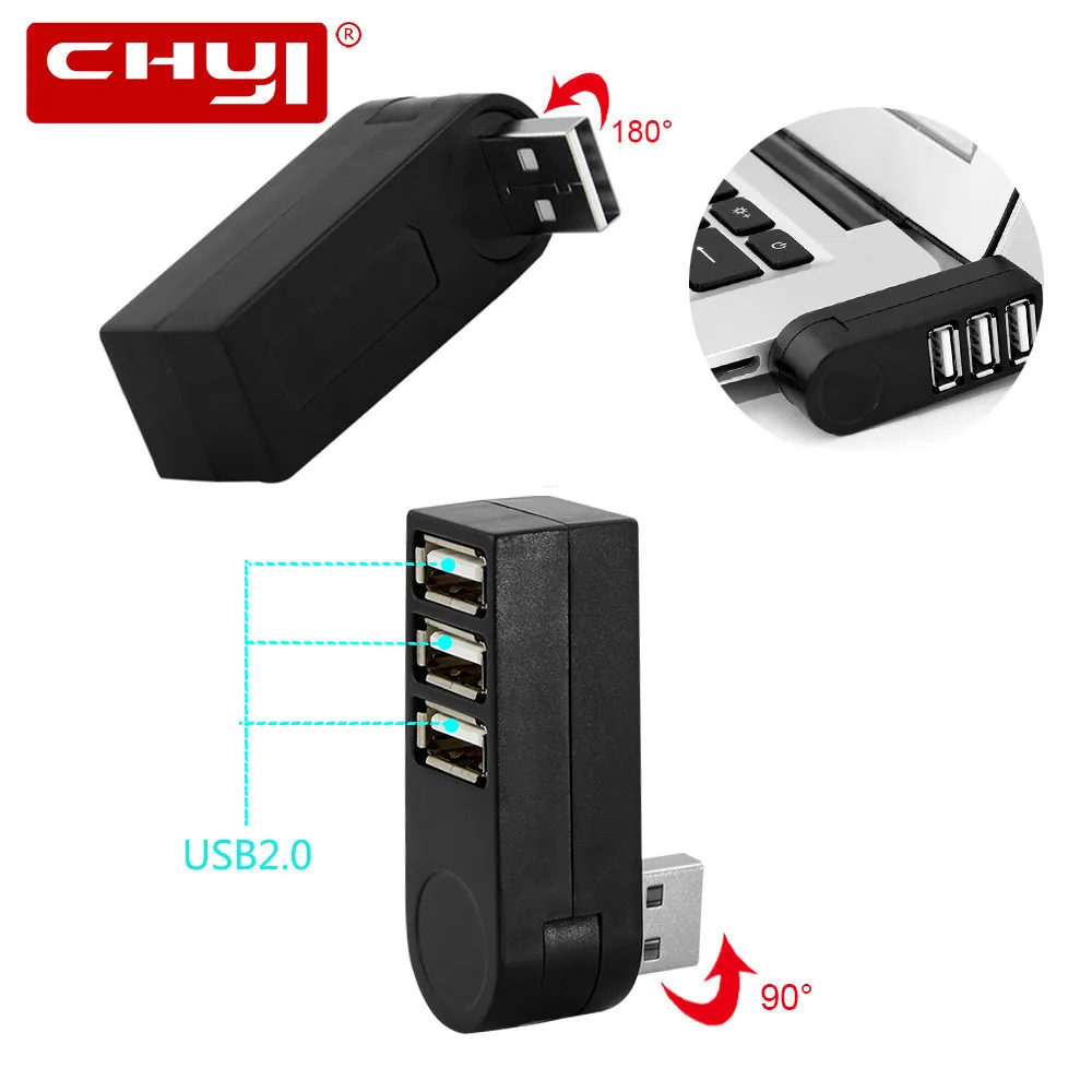 CHYI 3 порта USB 2 0 HUB Вращающийся на 180 градусов мини разветвитель адаптер для
