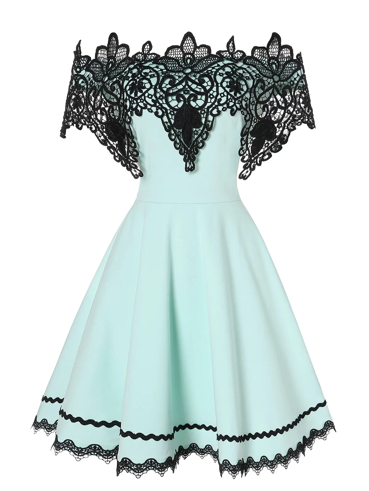 Wipalo Off The Shoulder Contrast Lace Insert Dress Women Party Short Sleeves A-Line Mini Summer Ladies Vestidos | Женская одежда