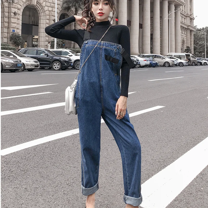 

High Waist Korean Style Women Denim Jumpsuit 2019 Spring Autumn Overalls Side Buttons Design Loose Casual Jeans Rompers