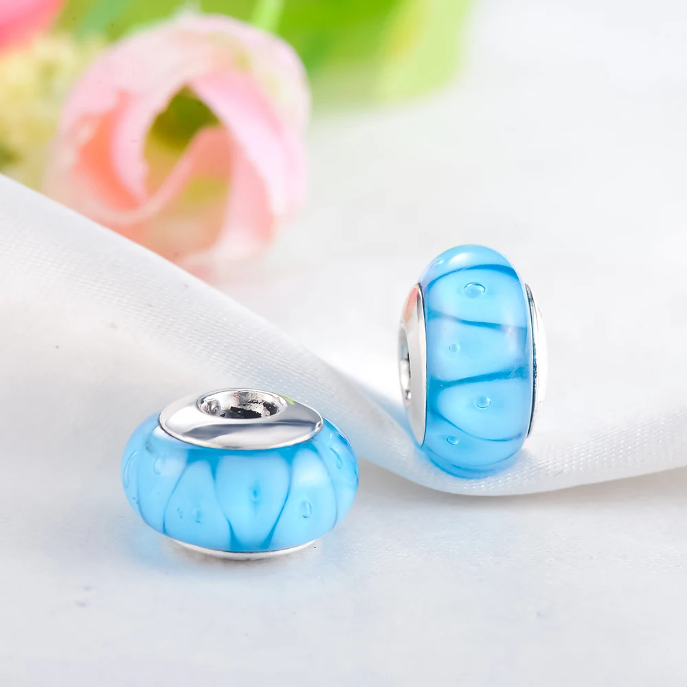 Devolove S925 модное синее муранское стекло с бусинами подходит для браслета Pandora