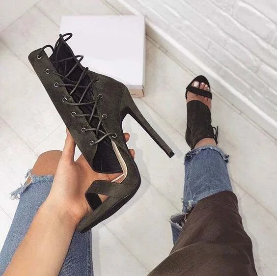 

Sexy Army Green Lace-up Gladiator Sandals Women Peep Toe Cut-out 2019 Summer Women Sandals Hollow Shoes Plus Size 10