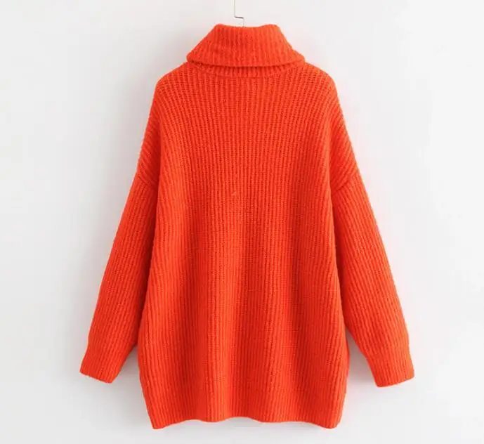 Winter Women Orange Color Turtleneck Knit Sweater Batwing Sleeves Oversize Pullovers | Женская одежда