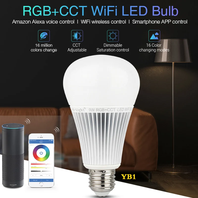 NEW 850LM E27 9W RGB+CCT Wifi Led Bulb Lamp Indoor Smart Led Light AC100-240V Phone APP/Alexa Voice Control 2700K-6500K