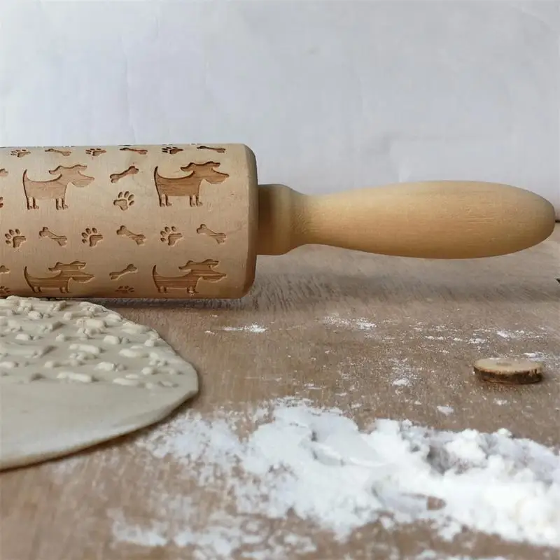 35cm Wooden puppy and bone Rolling Pins Engraving Embossed Pin Cookie Sticks | Дом и сад