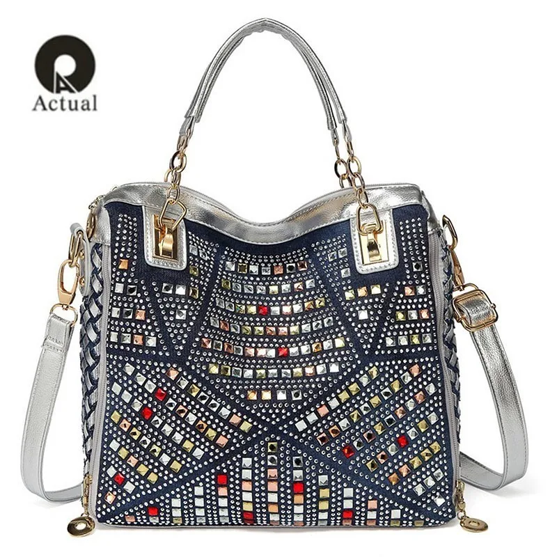 2019 qian yi yuan fashion brand luxury bag designer handbags high quality gold diamante woven denim bags shipping | Багаж и сумки