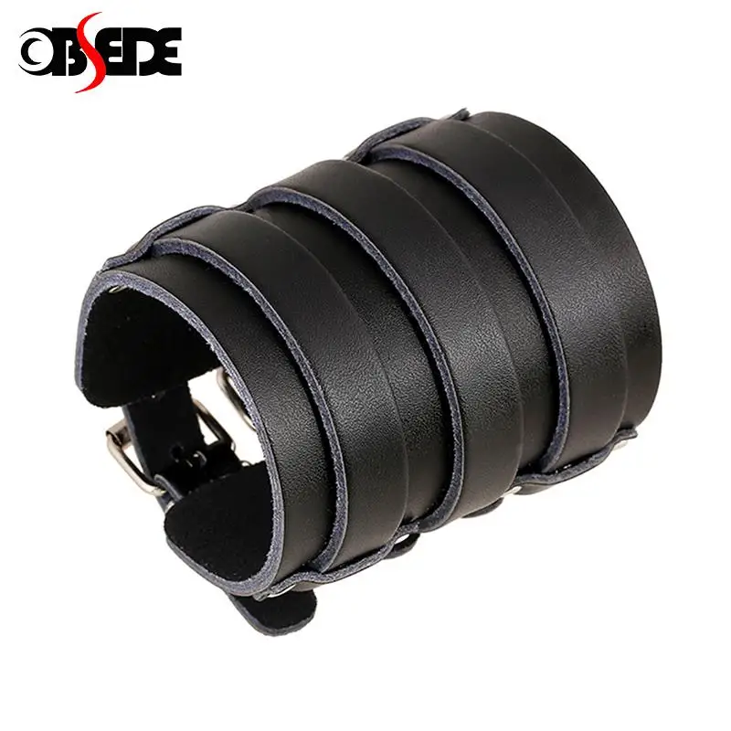 

Vintage Genuine Leather Wide Cuff Men's Bracelet Punk Hiphop Ornament Bangle Male Wristband New Fashion Jewelry Accessories Gift