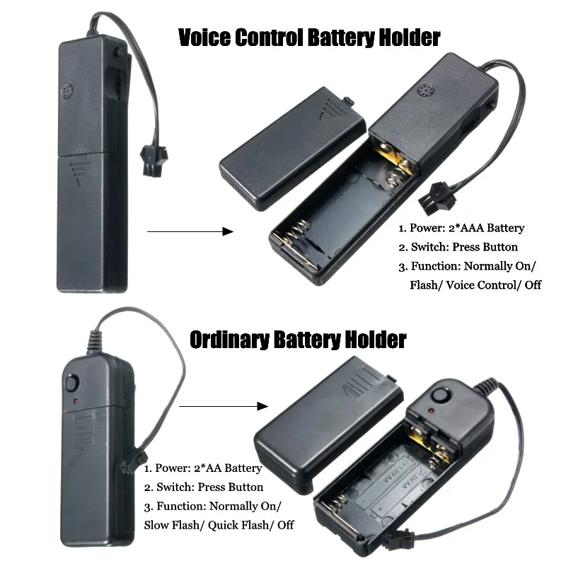 

CLAITE LED Battery Holder USB Sound Activated Controller for LED El Wire Glow Flexible Neon DC 3V