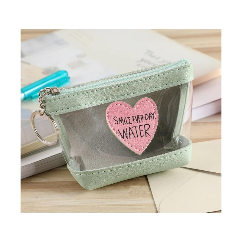 

Love Women's Zip Coin Purse Transparent Candy Color Jelly Lady With Key Chain Bag
