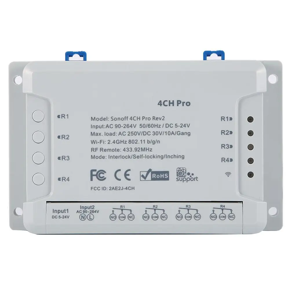 Интеллектуальный выключатель света Sonoff 4CH Pro R2 Wifi смарт коммутатор домашний 433 МГц