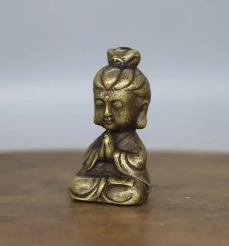 Китайская архаизма Чистая латунь Гуаньинь bodhisattva маленькая статуя Будды | Дом и