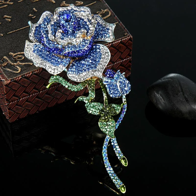 Большая синяя австрийская брошь с кристаллами Букет воротник горный хрусталь