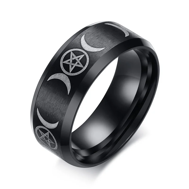 Triple Goddess Ring for Men 8mm Stainless Steel Star &ampamp Moon Alliance Classic Casual Male Band Jewelry Size 7 8 9 10 11 1 | Украшения