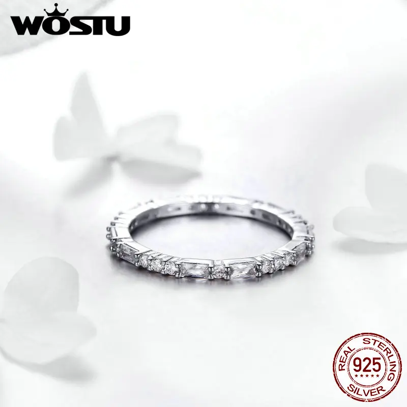 Женское кольцо на палец WOSTU из стерлингового серебра 925 пробы простой Блестящий
