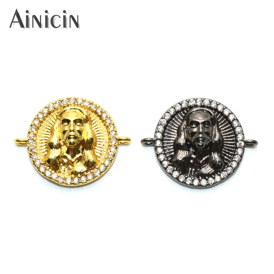 

New Embossment Jesus Christ Head Connectors Rhinestone Crystal Setting Gold Gun Metal Findings Symbol of Christian Jewelry
