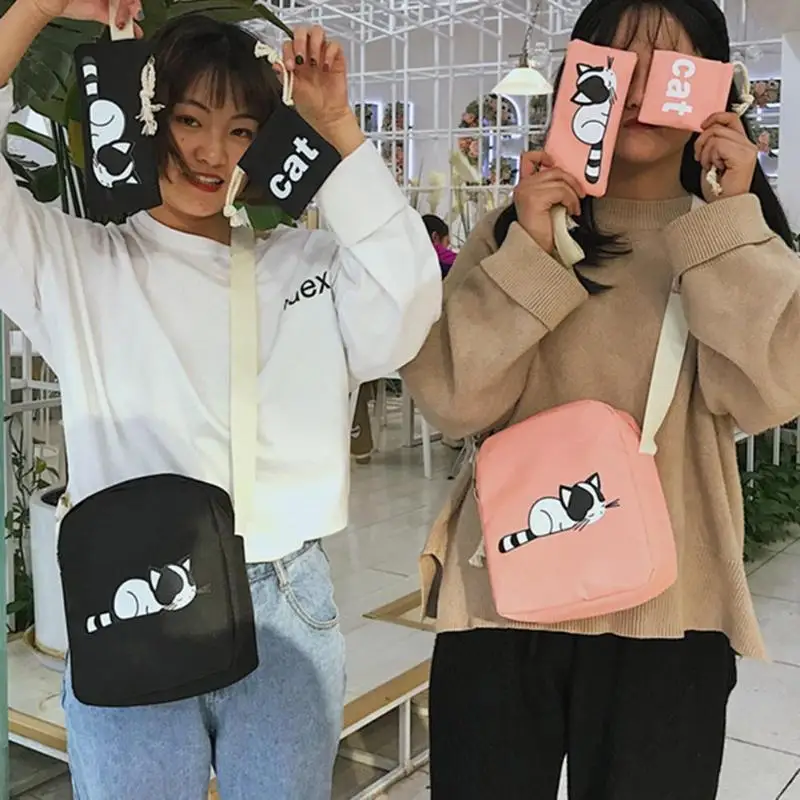 5 шт./компл. милый кот холщовые сумки студенческий дорожный Рюкзак Сумочка клатч