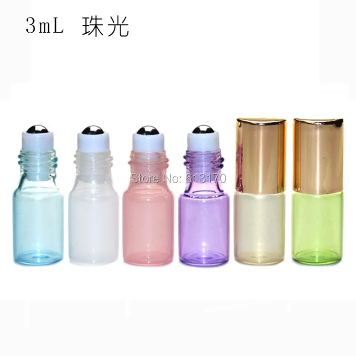 Roller Bottles Cosmetic Packing Roll On Gold Metal 3ml Glass Pearl White, pearl Green, pearl Pink, pearl Yellow, pearl Purple, whit