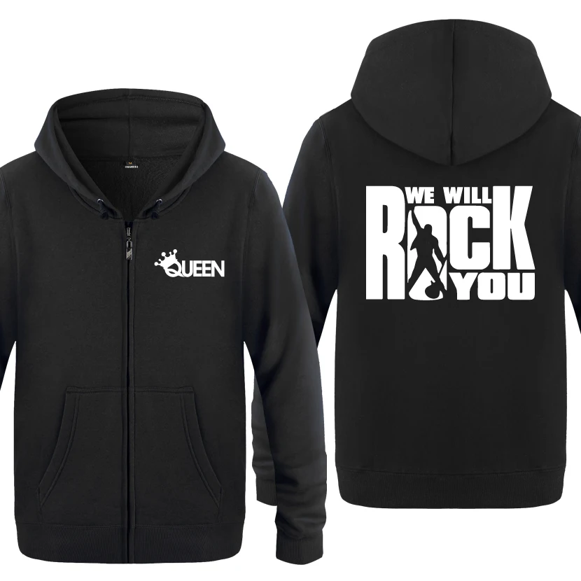 We Will Rock You Queen Band Hoodies Men 2018 Men's Fleece Zipper Cardigans Hooded Sweatshirts | Мужская одежда