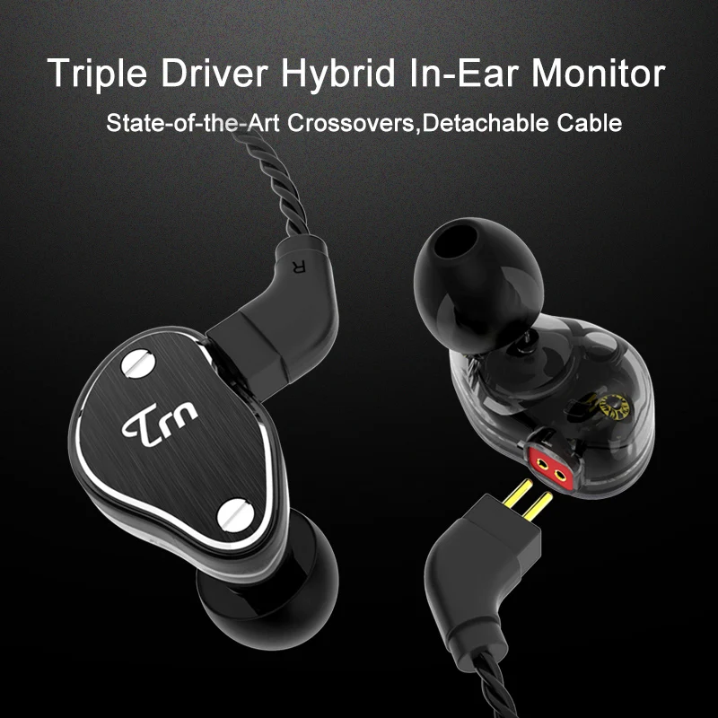TRN V60 In Ear Earphone HIFI DJ Monitor Running Sport Wired With Microphone Earbuds Headset 2-Pin 0.75mm Detachable Cable | Электроника