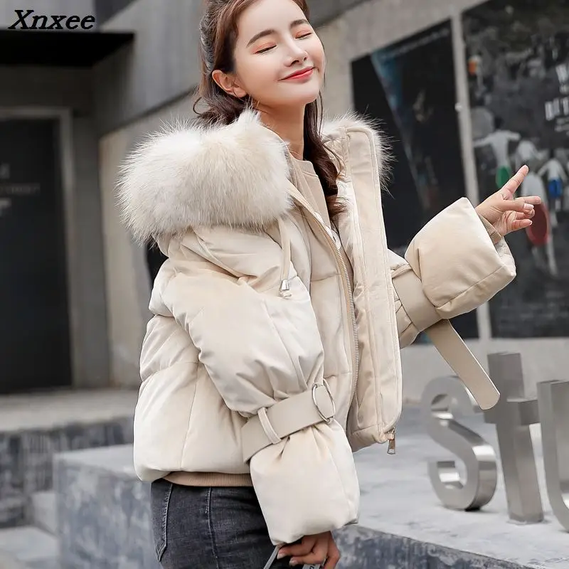 Woman Winter Jacket Coat 2018 Hooded Fur Collar Cotton Padded Jacket Short Hood Slim Parkas  Thicken Female Outerwear