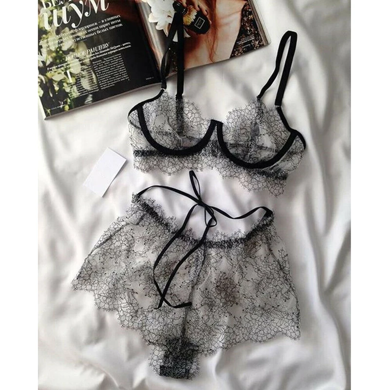 Женский кружевной сексуальный цветочный экзотический комплект Babydoll прозрачный