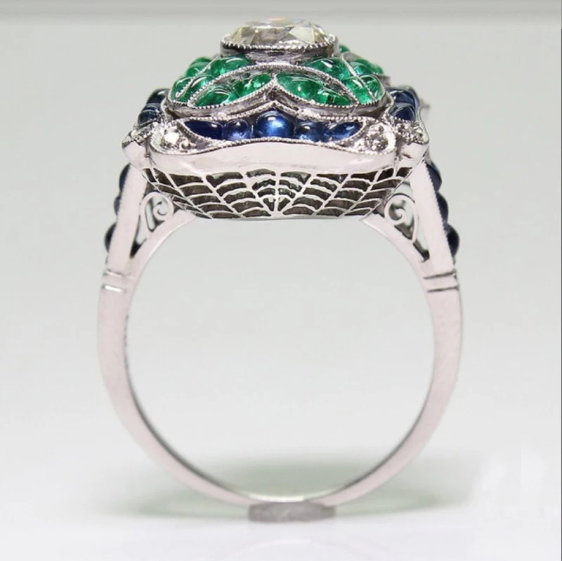 Vintage Green Blue Zircon Ring for men Huge Jewelry Woman Wedding Engagement Gift Sz 6-10 | Украшения и аксессуары