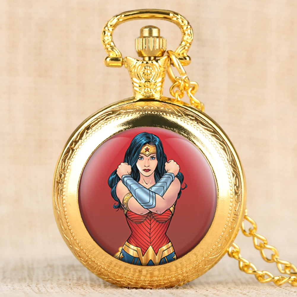 Superwomen узор кварцевые карманные часы фильм тема ожерелье цепочка циферблат с