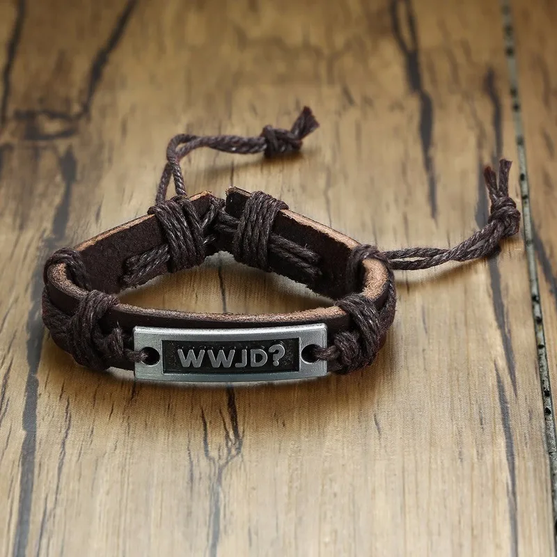 WWJD? Браслет что бы сделал Иисус (WWJD) из натуральной кожи Регулируемый|Браслеты| |