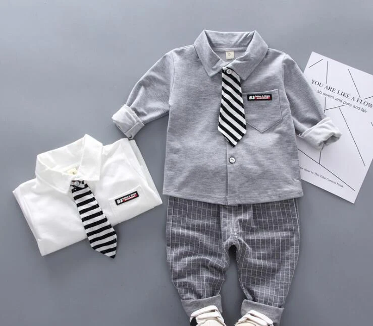 Autumn newborn baby BOYS clothes sets fashion suit shirt +tie+ pants baby boys outside wedding party birthday suit Tuxedo sets