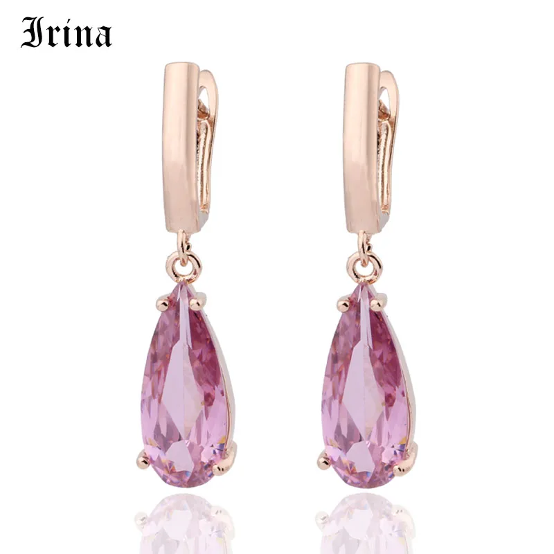 

Irina 10 Color New Long Earring For Women Fashion Party Jewelry 585 Rose Gold Water Drop Zircon Dangle Earrings