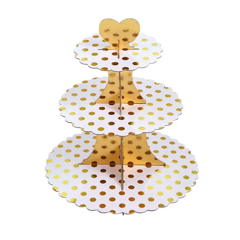 Позолоченная бумажная одноразовая подставка для торта с 3 шинами кексов и