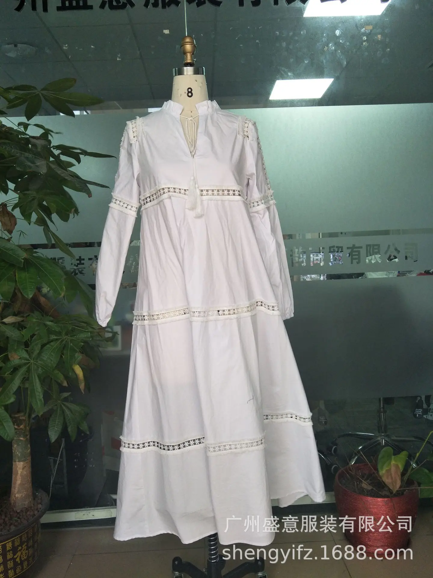 Elegant Lace Loose Bohemian Maxi Dresses for Women Hollow Out Long Sleeve White Summer Beach V Neck Casual Vestidos | Женская одежда