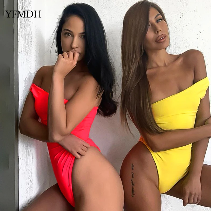 Женский сексуальный боди с открытыми плечами однотонная пляжная одежда без