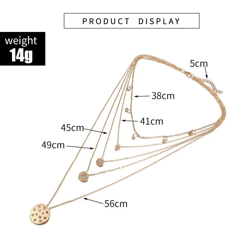 Hot Sale Rounds Crystal Layered Chocker Link Chains Necklace for Women Boho Beach Style Gold Collier Femme Trendy Jewelry 2019 | Украшения