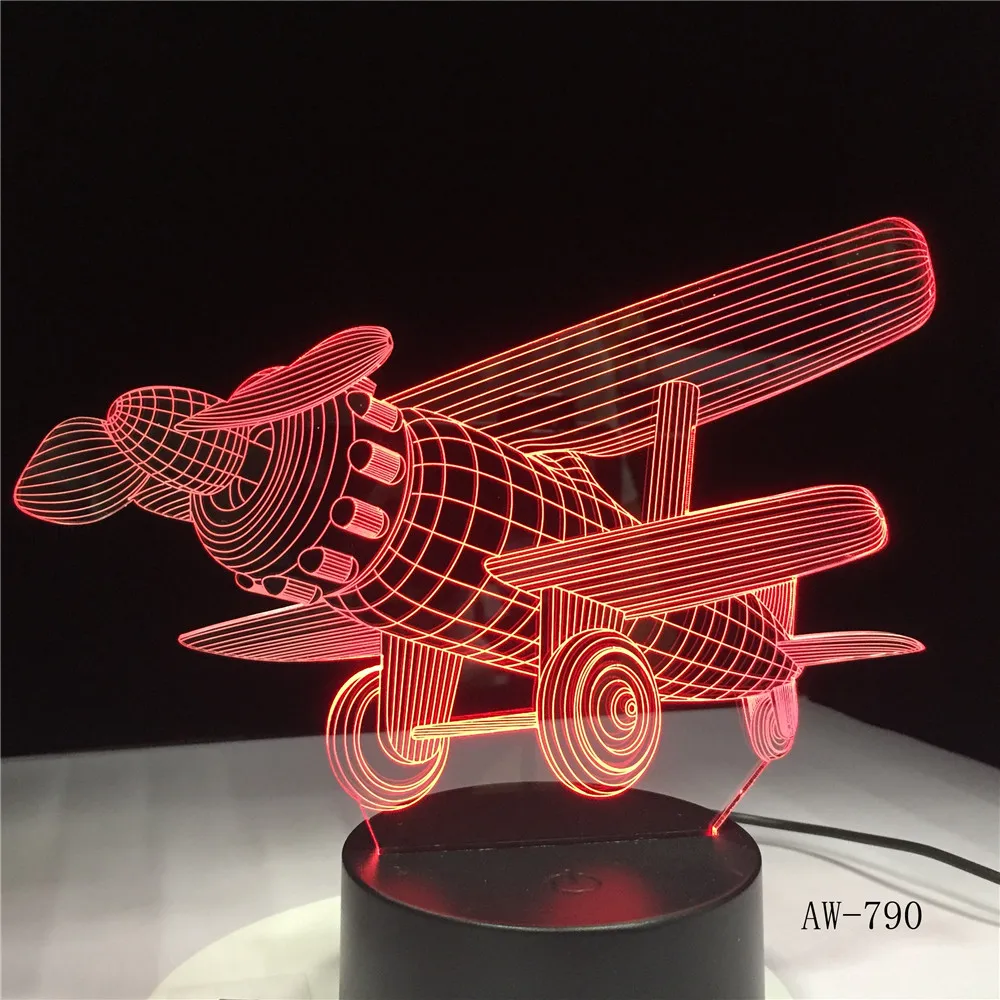 Glider Plane 3D Светодиодная лампа 7 цветов сенсорный выключатель маленький ночник