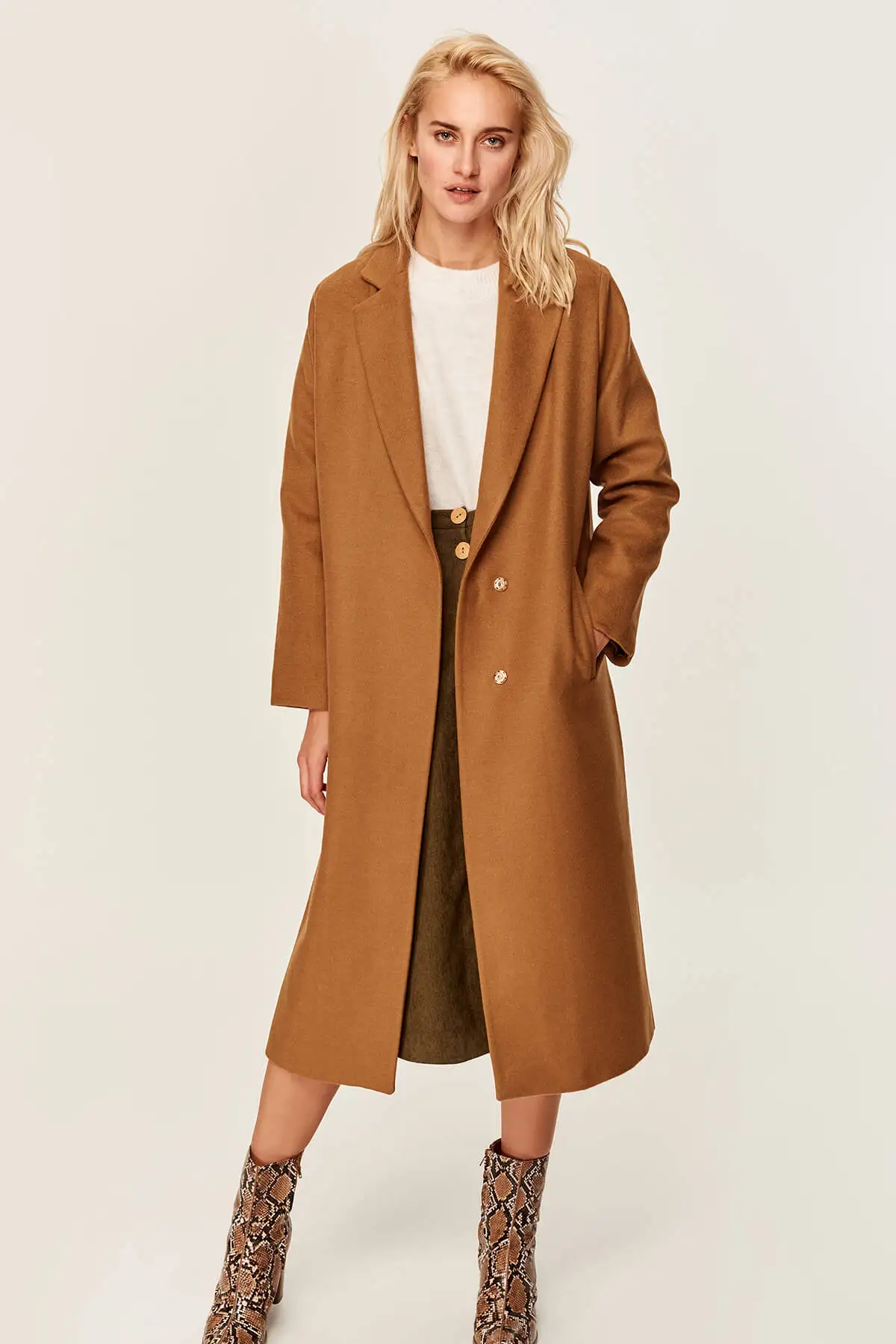Trendyol коричневое длинное шерстяное пальто TOFAW19OI0069 | Женская одежда