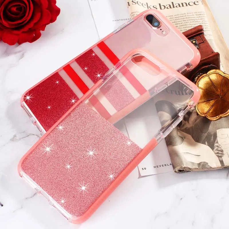 Чехол для телефона с блестками в полоску Etui чехол iPhone X XS MAX 8 7 Plus амортизационный