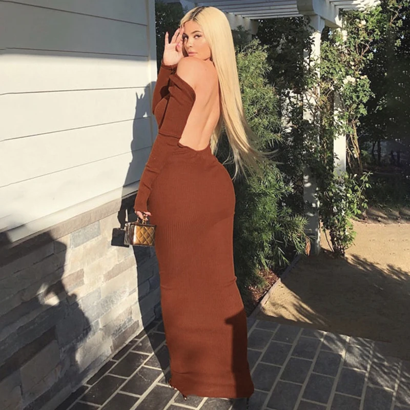 Женское платье с открытой спиной Slaygirl длинное открытыми плечами длинным рукавом