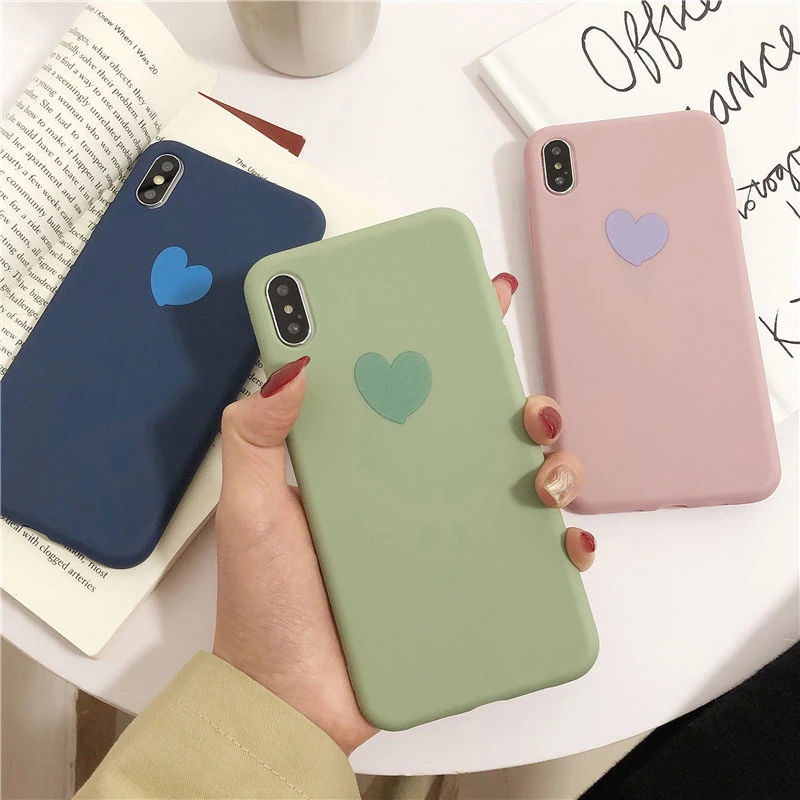 Plain Love Heart Phone Case For iPhone X XS Max XR Soft TPU Silicon Back Cover for 6 6s 7 8 Plus 10 Protective Cases |