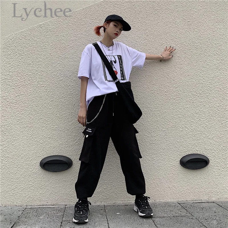 Личи Harajuku в клетку без рукавов с буквенным принтом женская футболка повседневные