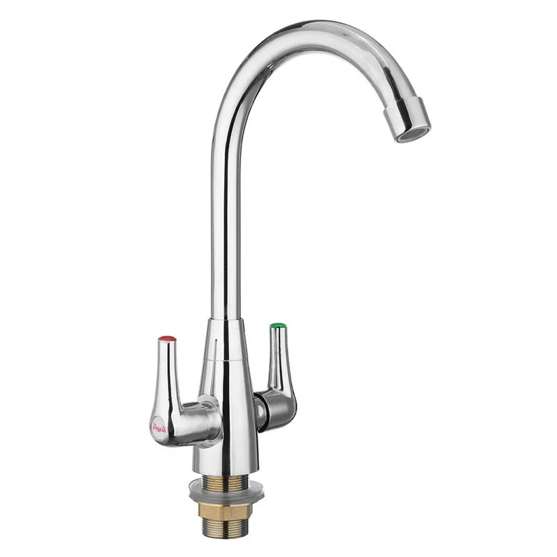 

Xueqin Twin Lever Modern Chrome Kitchen Faucets 90Degree Rotation Spout Sink Basin Mixer Tap Double Handle Deck Mounted