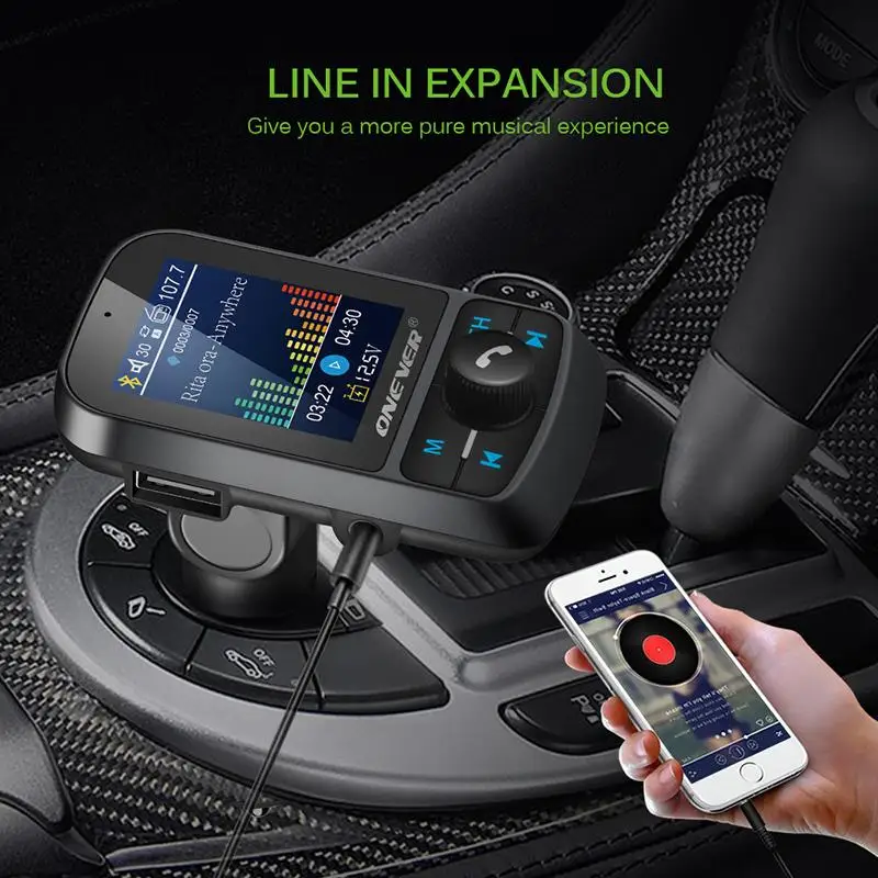 Автомобильный комплект с FM передатчиком Onever Bluetooth модулятор цветным экраном 1 8