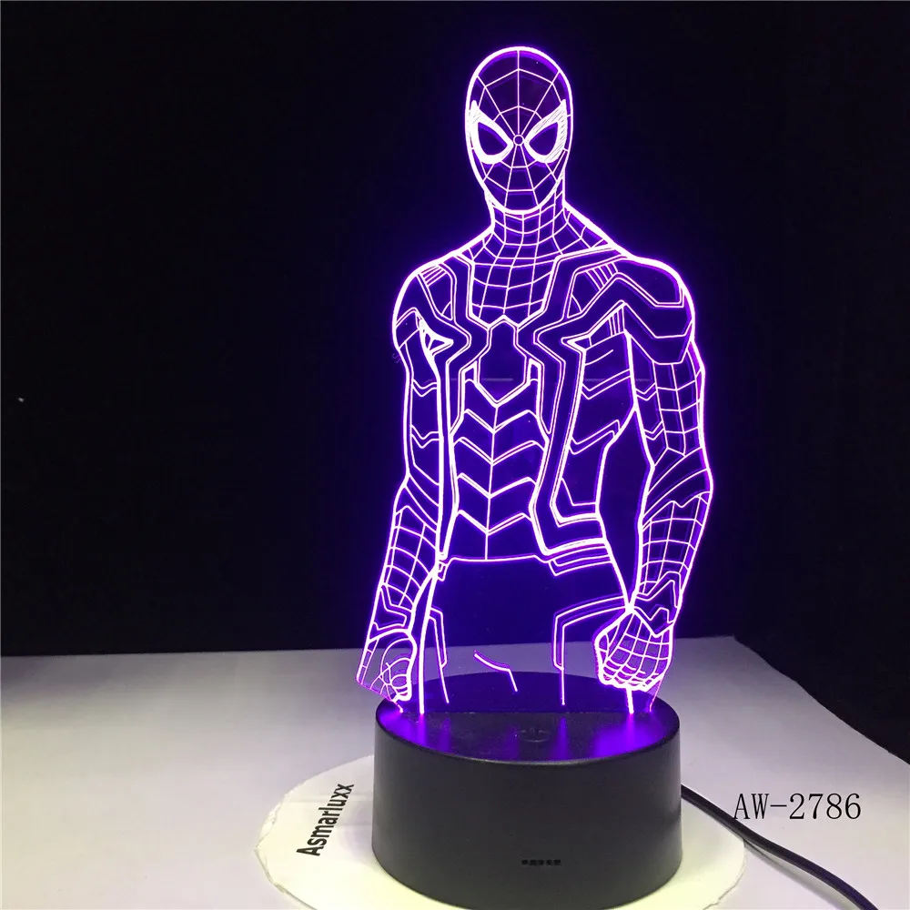 Человек паук супергерой ночник 3D видение лампа акрил 7 цветов Изменение USB