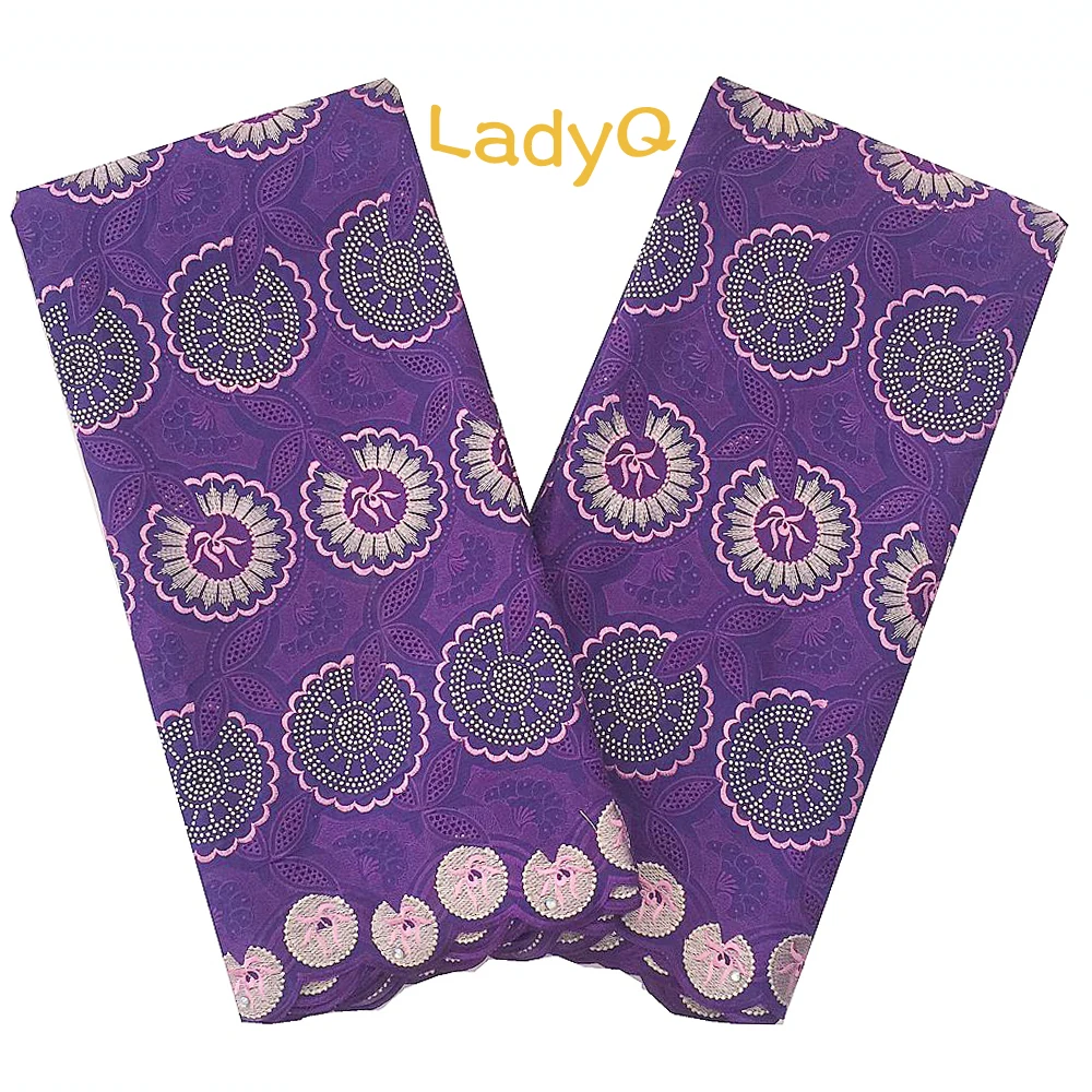 

LadyQ Purple Dry Lace Fabrics High Quality Cotton Lace Fabric With Stones Nigerian Voile Materials African Swiss Lace For 2019