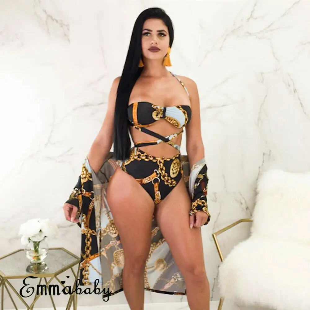 Женский купальник из двух предметов с открытой спиной на бретельках цветочным